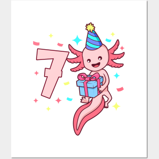 I am 7 with axolotl - girl birthday 7 years old Posters and Art